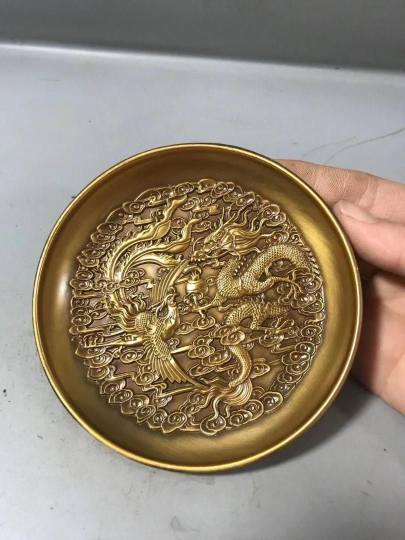 銅細工 竜鳳鎮尺 文房四宝 文鎮 書道具 文房具 装飾品 工芸品 美術