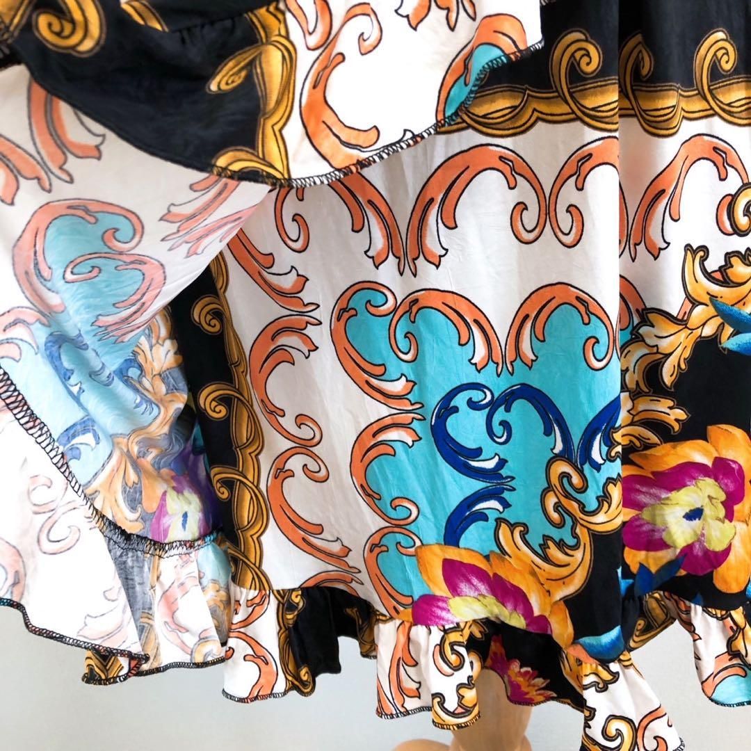 Mesmerize カシュクール ロングワンピース 総柄 昭和レトロ 花柄