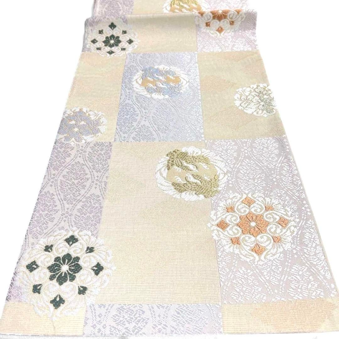 袋帯　変わり市松模様　華紋　鳳凰紋　立涌　花菱　金糸　着物　084a p 袋帯 ストア 変わり市松模様 華紋 鳳凰紋 立涌 花菱 金糸 着物 084a p