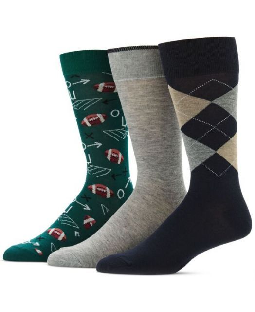 送料無料 ペリーエリス メンズ 靴下 アンダーウェア Men s 3pk. Mixed Patterned Socks NOVELTY FOOTBALL