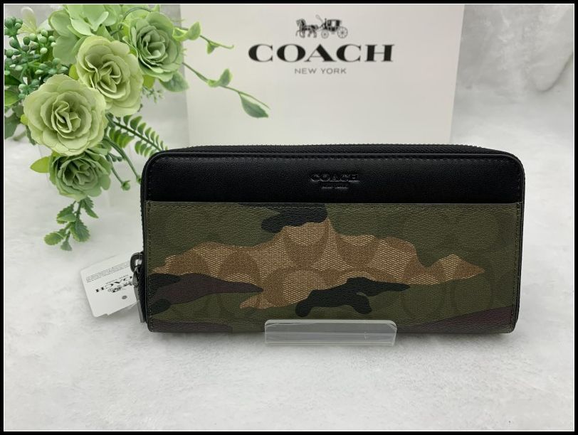 COACH 長財布 コーチ 財布 迷彩柄 カモフラージュ ギフトメンズウォレット ロングウォレット ラウンドファスナーシグネチャー 新品 未使用 ファッション C155Z-7