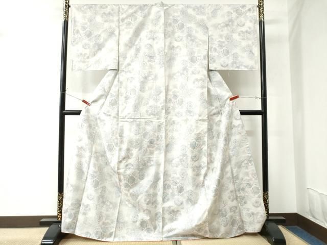 平和屋着物○本場大島紬 白大島 9マルキ 吉祥花文 正絹 逸品 未
