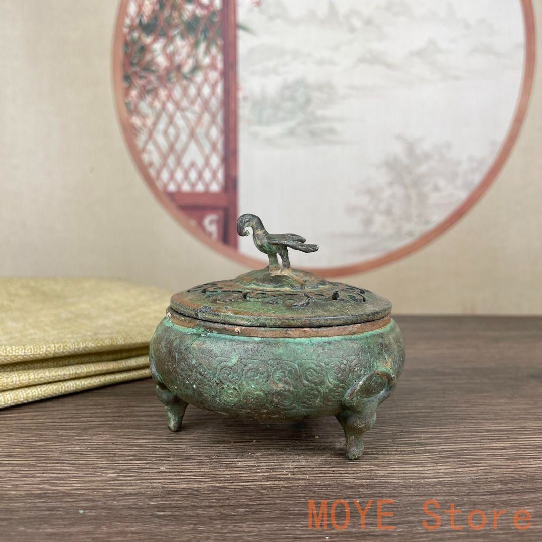 銅製:舟香炉 香炉/香器『高岡銅器【鳳寿獅子蓋香炉/古手色】銅製[空焚き用