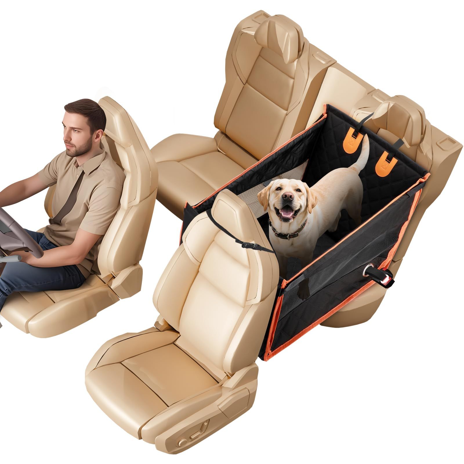 NICEUS 2025新型 ペットドライブシート ペットドライブボックス 犬 ドライブボックス 折りたたみ式 大型犬 中型犬 小型犬 猫用 半囲い型 飛び出し防止 防水 耐摩耗 滑り止め 汚れ防止 犬 車 シート 後部座席 簡単取り付け 全車種対応