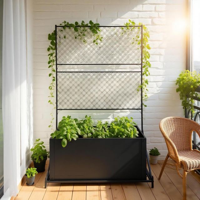 ガーデンラック 屋外 プランター付きフェンス フラワーラック プランターラック キャスター付き 植物用 盆栽用 スチールラック フラワースタンド 植木鉢ラック 観葉植物棚 園芸ラック 花台 収納 庭 ベランダ ガーデニング