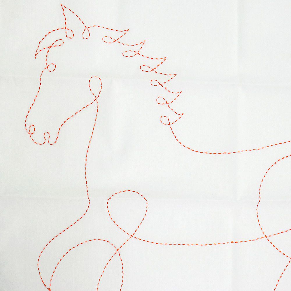 エルメス NEW FOREST ロデオ ホース 馬 ハンカチ コットン100％ 刺繍 クゥムクヮット ホワイト オレンジ 白 箱付  HERMES（新品・未使用品）