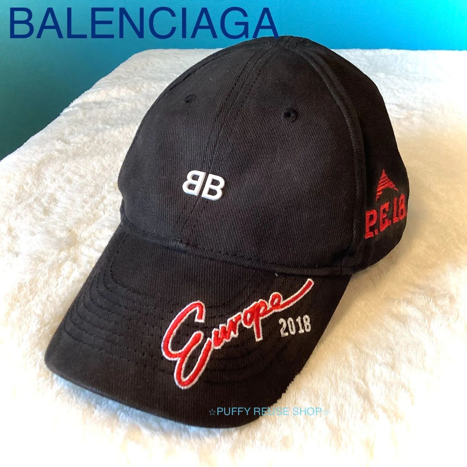 バレンシアガ BB ベースボールキャップ 2018 ロゴ 刺繍 ブラック
