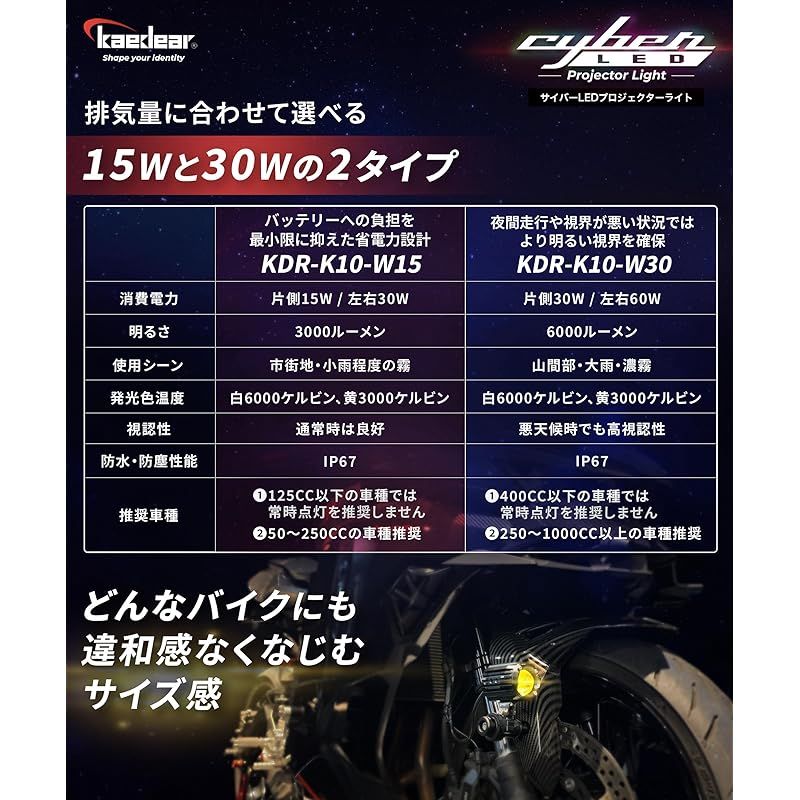 Kaedear(カエディア) バイク フォグランプ LED 後付け フォグ 補助