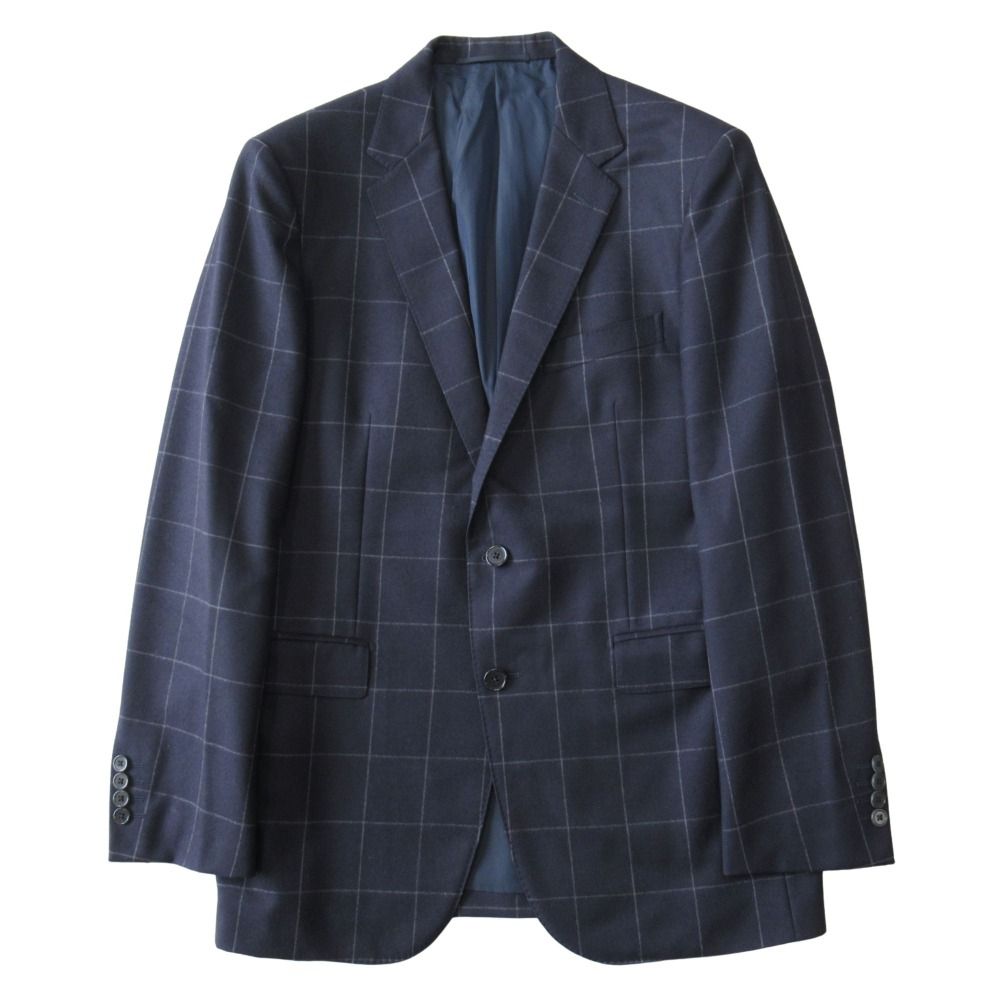 UNITED ARROWS ユナイテッドアローズ ウール 格子柄 テーラード ジャケット ブレザー シングル 総裏 2釦 サイズ48 紺 ネイビー メンズ 古着