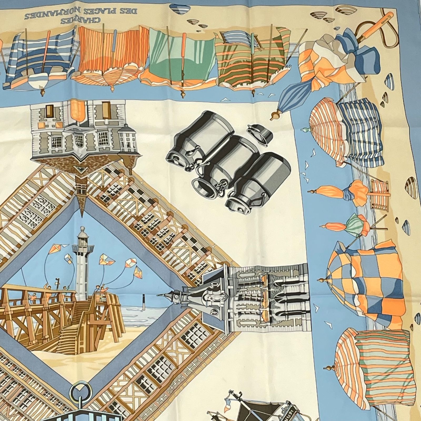 エルメス　HERMES　スカーフ　カレ90　ノルマンディー海岸の魅力 バイセル公式】エルメス カレ 90 CHARMES DES PLAGES NORMANDES