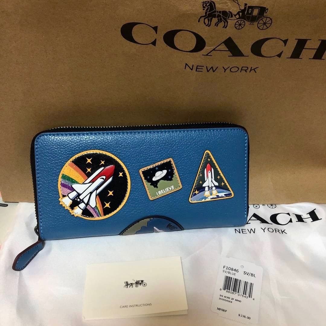 COACH コーチ スペース 宇宙柄 ラウンドファスナー 長財布 ブルー