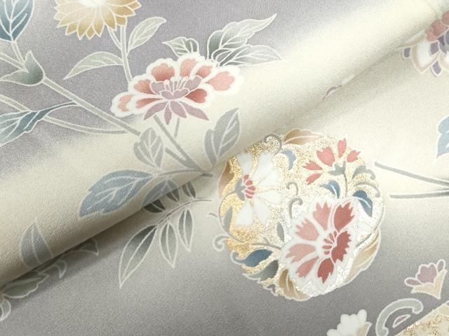 総刺繍　更紗唐草文　暈し染め　銀糸 花柄刺繍 訪問着 総刺繍更紗唐草文暈し染め銀糸 花柄刺繍 訪問着
