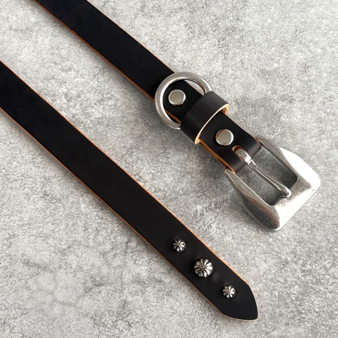 次回入荷 2月中旬】 スタッズナローベルト 茶芯レザー スタッズベルト