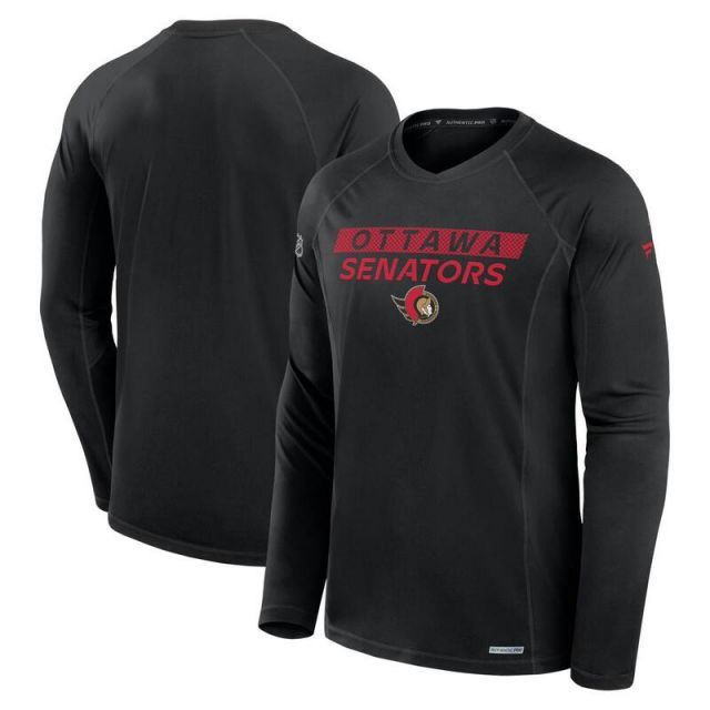 【送料無料】 ファナティクス メンズ Tシャツ トップス Men's Fanatics Black Ottawa Senators Authentic Pro Rink Tech Raglan Long Sleeve T-Shirt Sen Black