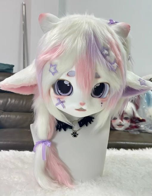 着ぐるみヘッド kigurumi NO.175 羊 ピンク パープル ファースーツ 全頭ヘッド ケモノ マスク ぬいぐるみ コスプレ コスチューム