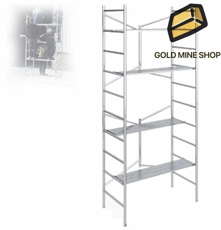 高所作業台 作業用踏台 足場台 移動式作業台 折りたたみ式足場 作業用階段 足場板 太い鋼管 耐荷重500kg 軽量 高さ360cm-4段-ホイールなし