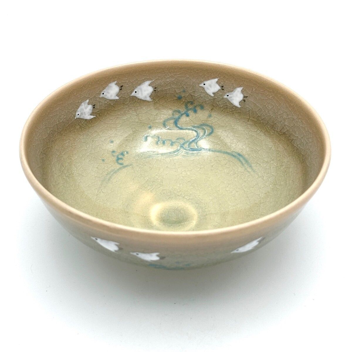 八木海峰作 京焼 手描き抹茶碗（あやめ） 京焼(清水焼) 八木海峰