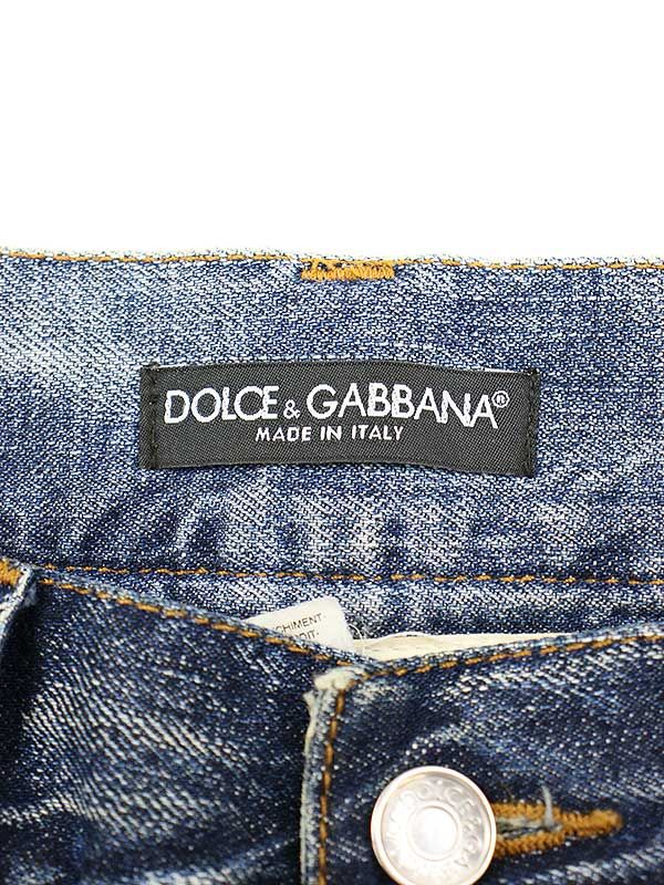 ✨未使用タグ付き✨　ドルチェ＆ガッバーナ　デニムパンツ　ロゴプレート　インディゴ DOLCE&GABBANA ドルチェ＆ガッバーナ ロゴプレート 切替デニム