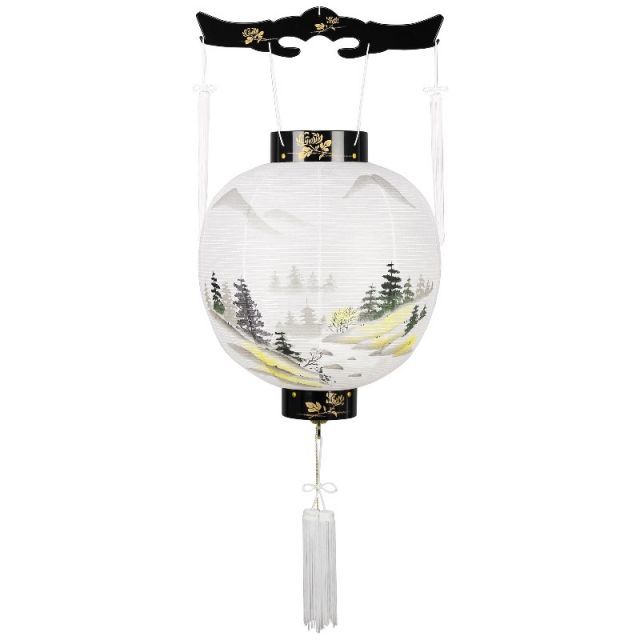盆提灯 八女提灯 吊り提灯 御殿丸 蒔絵絵入 11号 長さ85cm P16 8001-11104 ロウソク式 初盆 お盆