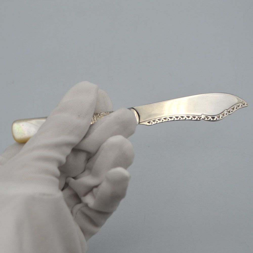  アンティーク カトラリー バターナイフ EP シルバープレート マザーオブパ―ル John Blyde ジョン ブレイド イギリス 25 A 3009 テーブルナイフ カトラリー(スプーン等)