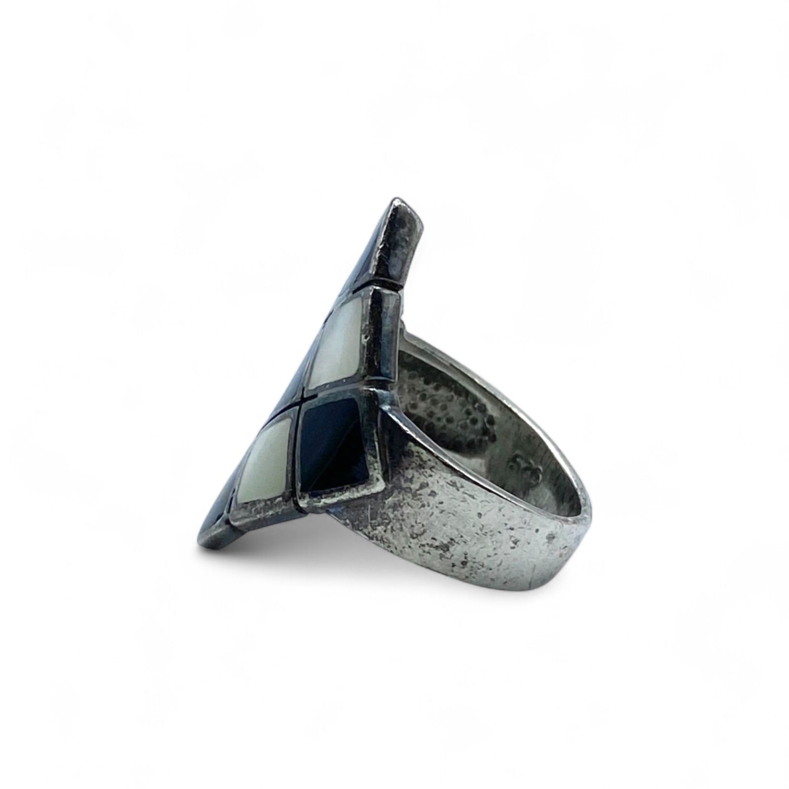 モザイクアート】 白蝶貝×黒石 Silver 925 刻印 00s Vintage Ring