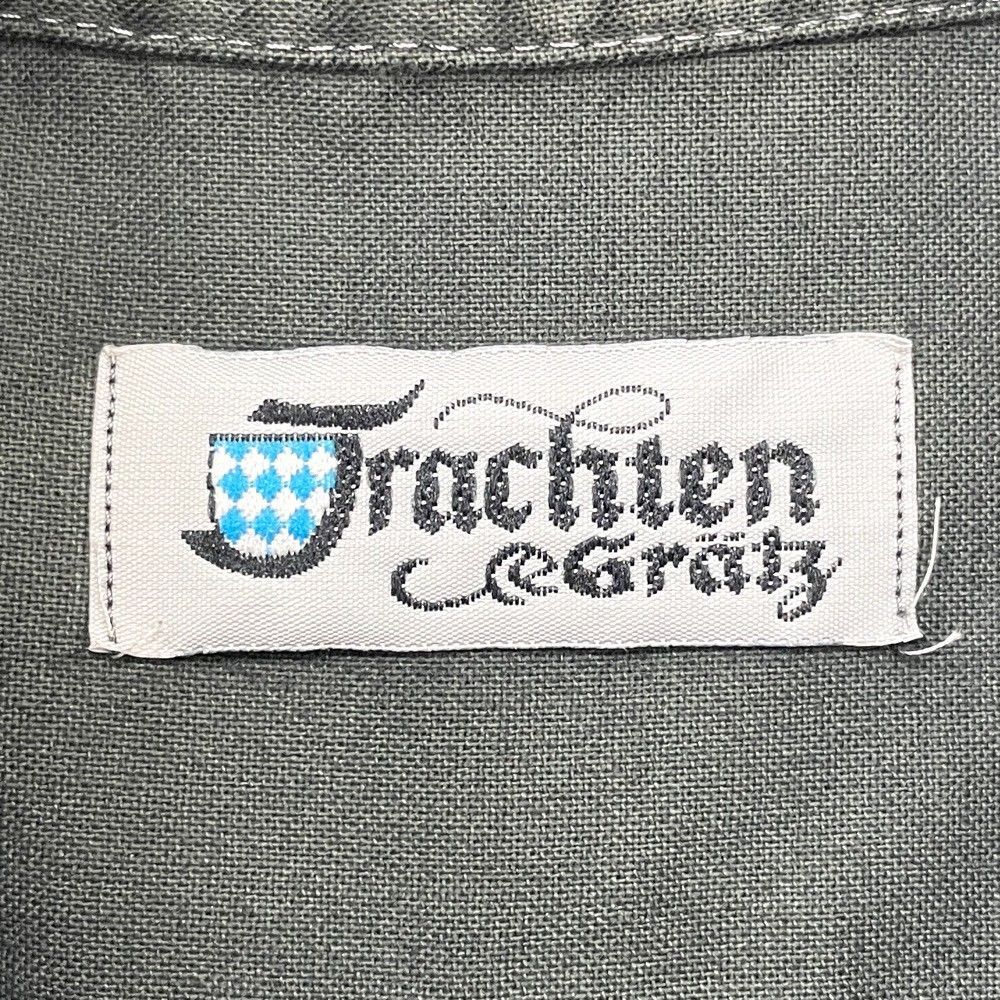 Trachten Gran チロリアン シャツ バンドカラー プルオーバー ロングスリーブ 長袖 鹿 刺繍 サイズ：MEN'S L位 グレー