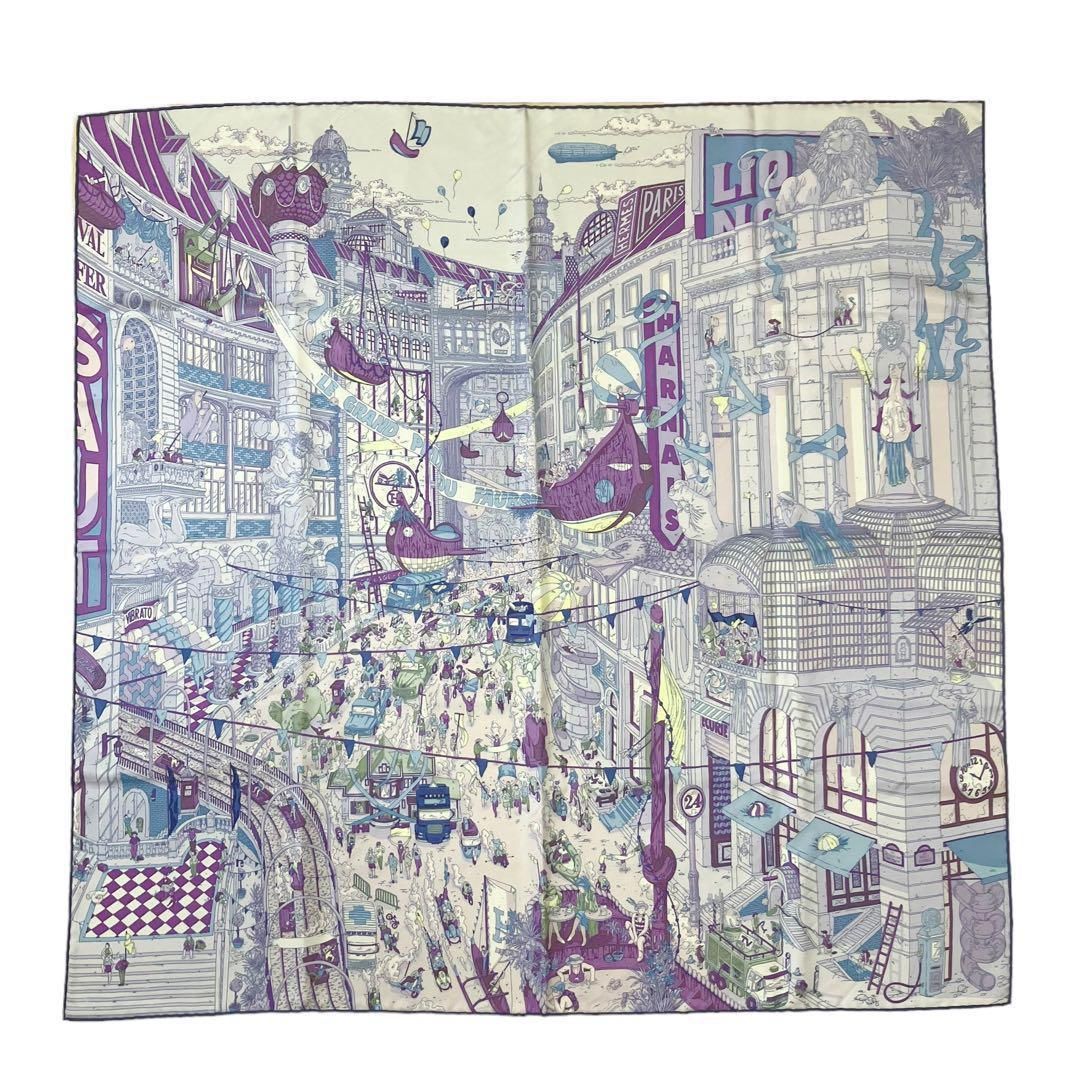 エルメス カレ90 フォーブルのグランプリ スカーフ パープル