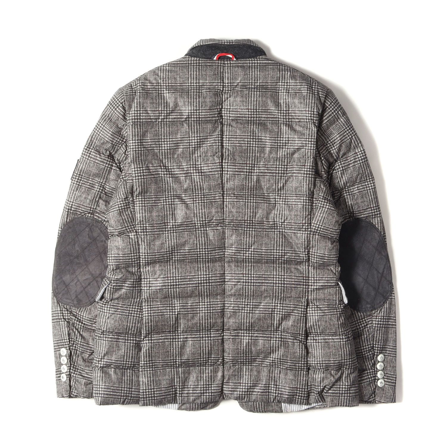 MONCLER GAMME BLEU モンクレールガムブルー ダウン ジャケット 11AW グレンチェックプリント エルボーパッチ ナイロン ダウン  3B テーラード ジャケット GIACCA 123913001780 アウター ブレザー グレー イタリア製