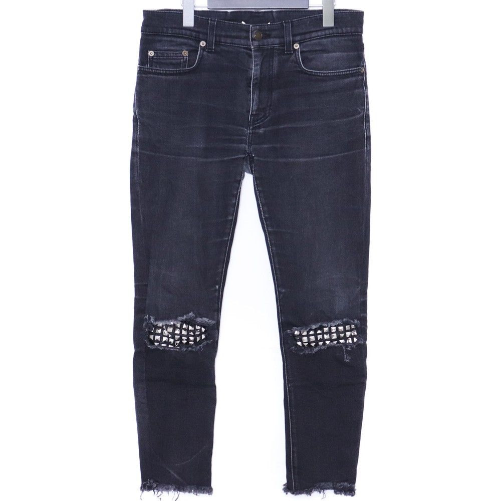 SAINT LAURENT ニークラッシュ スタッズ スキニー デニムパンツ