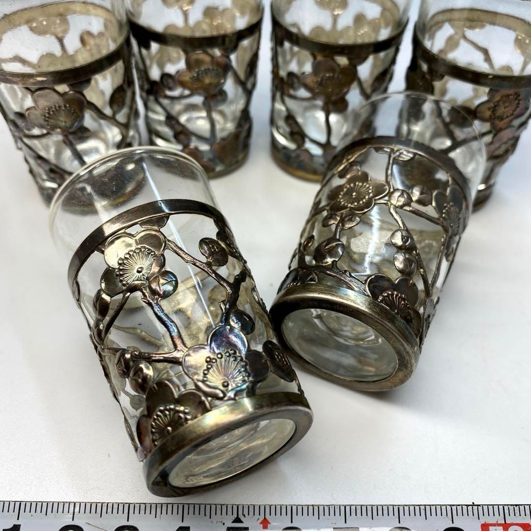 sterling950刻印 銀透かしショットグラス6点 東Y6-0606 トコサ