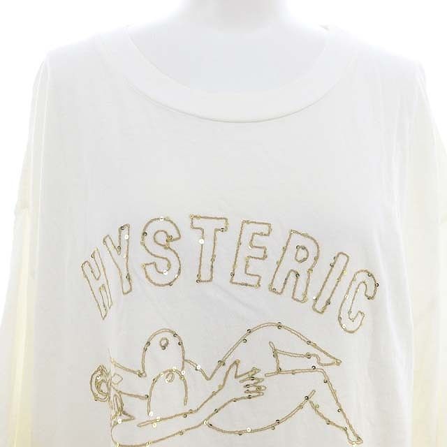 53cm着丈ヒステリックグラマー HYSTERIC GLAMOUR MISS HYSTERIC刺繍 ワンピース 膝丈 七分袖 カットソー F 白 ベージュ /MI  ■OS