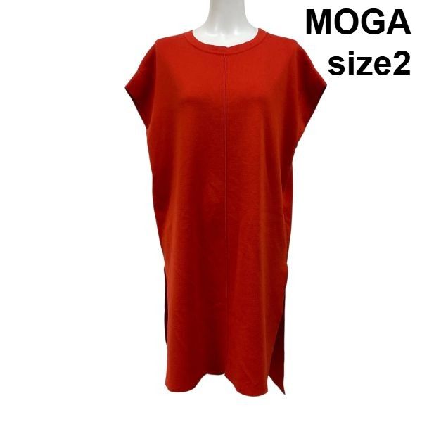 ◆ モガ MOGA ワンピース 膝丈 ノースリーブ サイドスリット 赤 レッド 毛混 2 M 9号 レディース S5V405