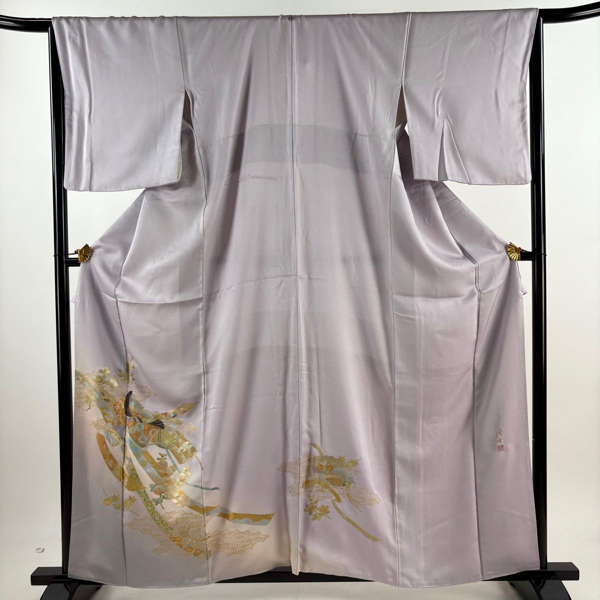 色留袖 身丈161cm 裄丈66cm M 袷 藤本隆士 落款 姫 熨斗 金銀彩 ぼかし 薄紫 正絹 名品 一つ紋