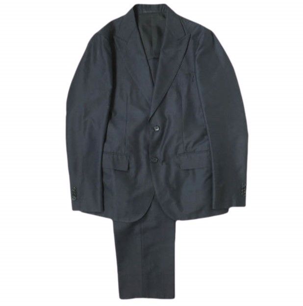 UNITED ARROWS ユナイテッドアローズ UADT YONEZAWA W|SILK ピークドシングル2Bジャケット-1プリーツスラックス 1121-110-2173|1121-110-6679 46 NAVY スーツ セットアップ g20306