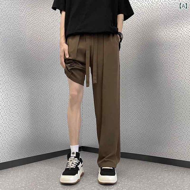 種類3 L|A 茶色 春 コーデ メンズ 服 シンプル ファッション オシャレ 大人 かっこいい 大きいサイズ ストリート 紳士服 パンツ シンプル 韓国スタイル ドローストリング カジュアル ストレート ワイド レッグ フロア レングス
