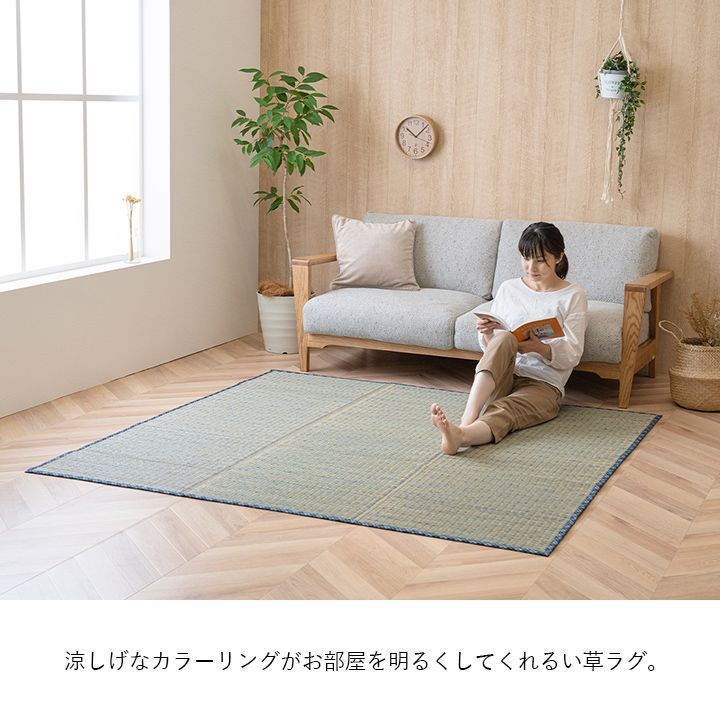 い草ラグ 180×240cm 抗菌防臭 滑り止め付き ブルー い草 ラグマット 絨毯 約180×240cm ブルー 抗カビ い草コンパクトパ