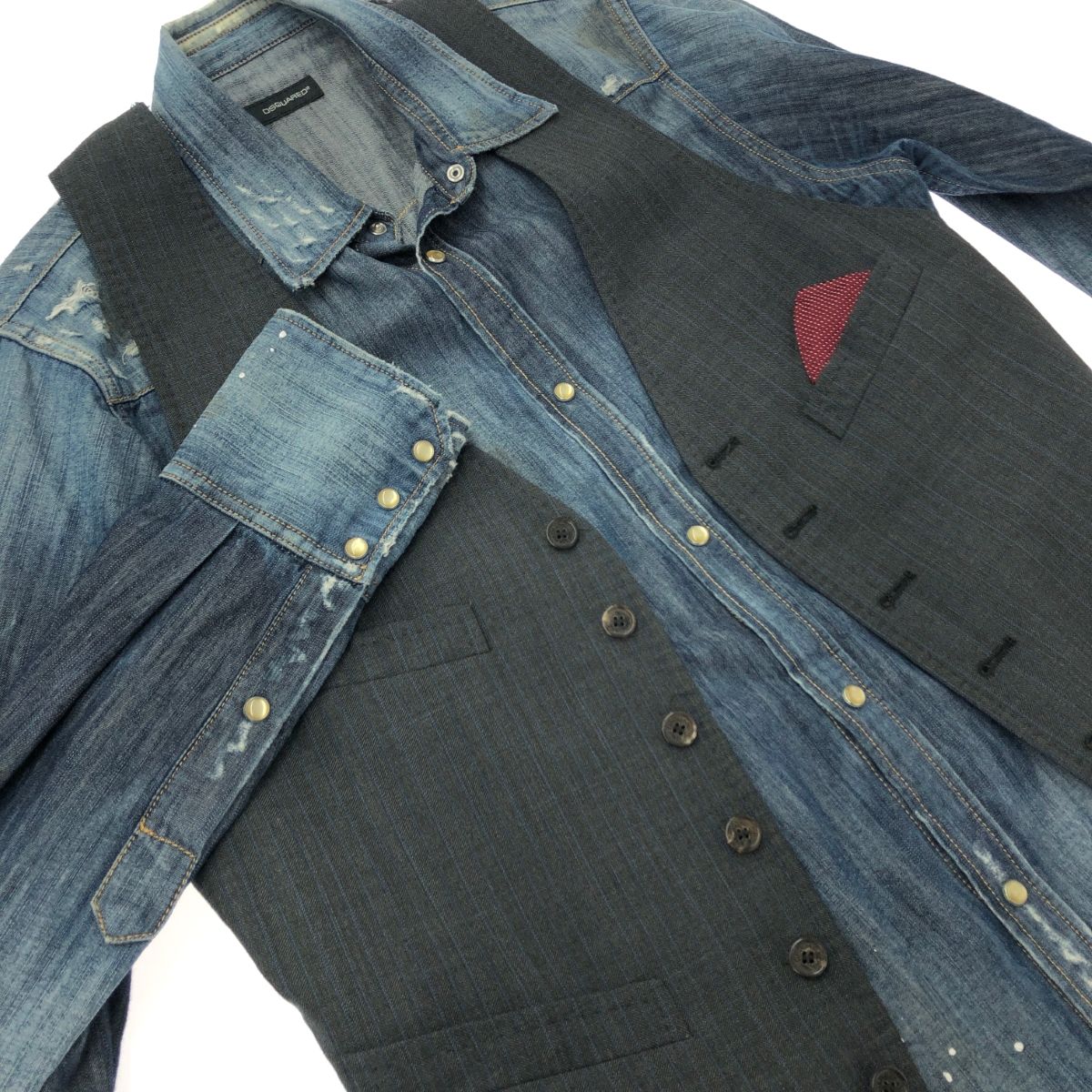 DSQUARED2 デニムオリーブ長袖シャツ 46 セットアップ　ベルト付き DSQUARED2 デニムオリーブ長袖シャツ 46 セットアップ ベルト付き 商品