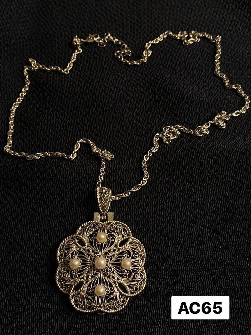 【アクセサリー】フィリグリー細工 ネックレス 拡大鏡 ルーペレンズ フィリグリー シルバー 白銀 SILVER925 銀製品 クローバー AC65