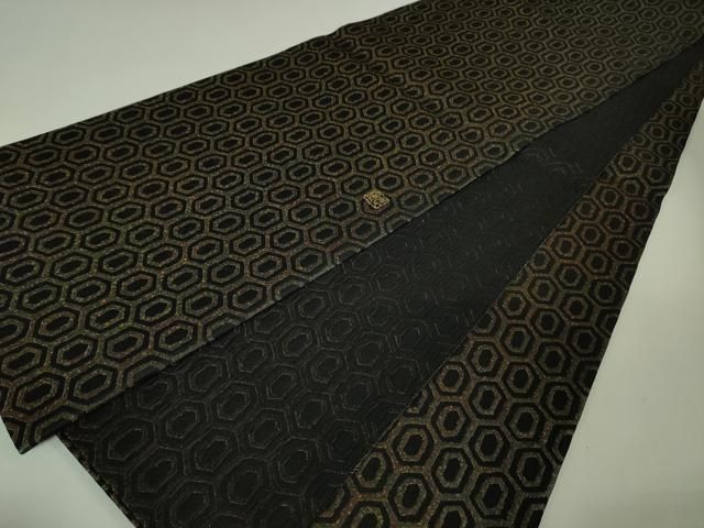 平和屋本店□極上 伝統工芸士 曽根武勇 両面 全通柄袋帯 亀甲文 黒地