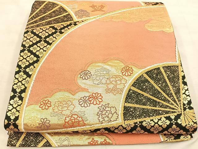 袋帯 正絹 黒地 煌めく 上品な花 六通 U-4395 袋帯 美品 名品 草花 箔 黒 六通 正絹｜中古・古着・リサイクル