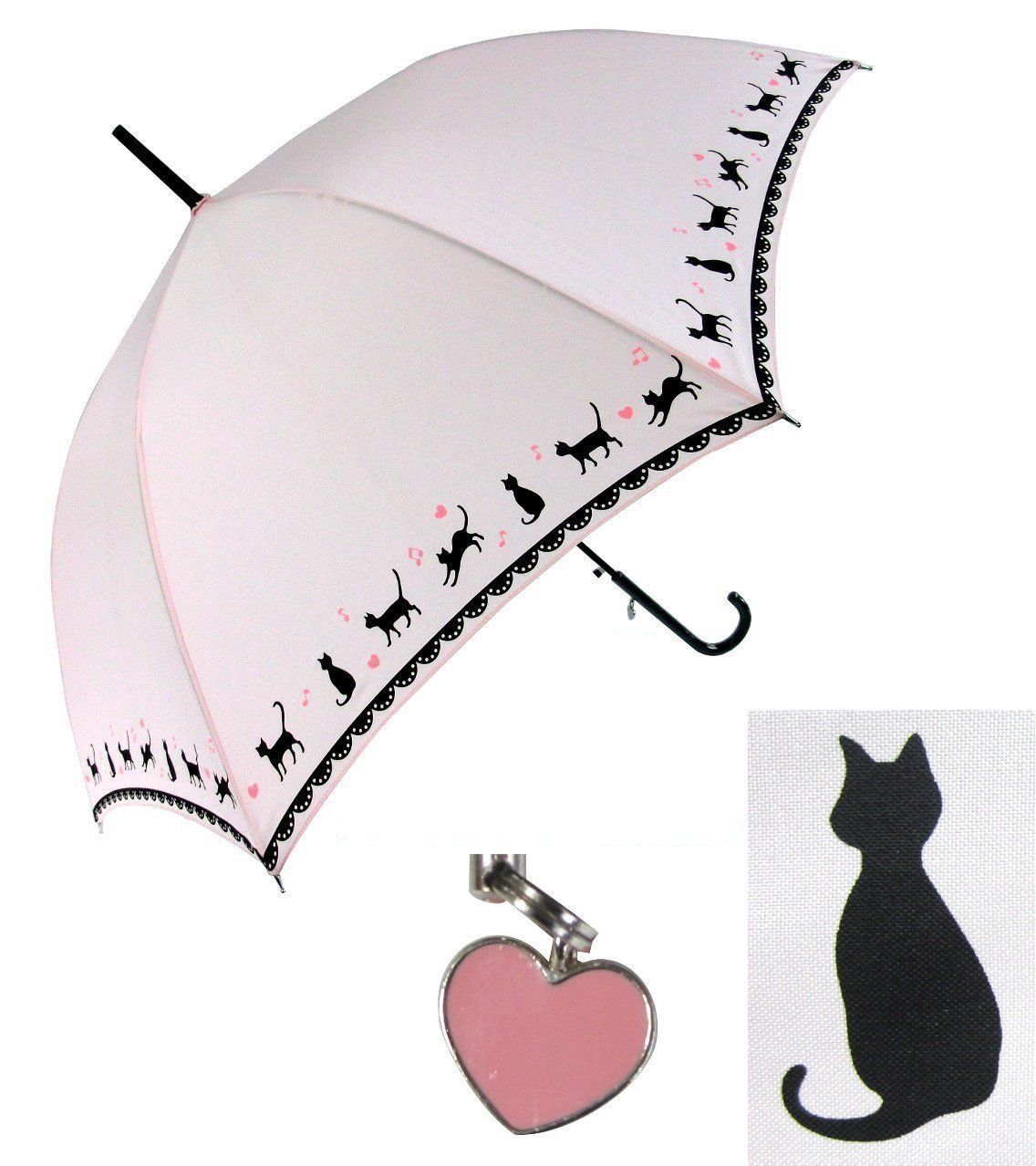オカモト原宿店 黒ネコ裾柄 かわいい 60cm ジャンプ傘 (ピンク)