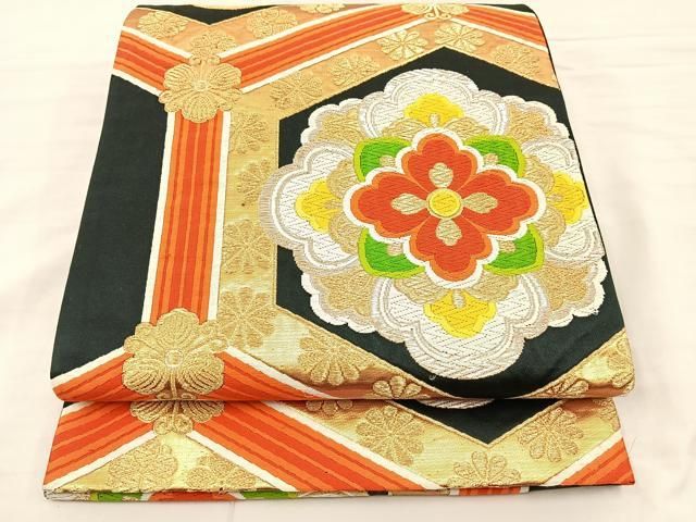 袋帯 唐織 亀甲に金彩 正絹 AO-3199