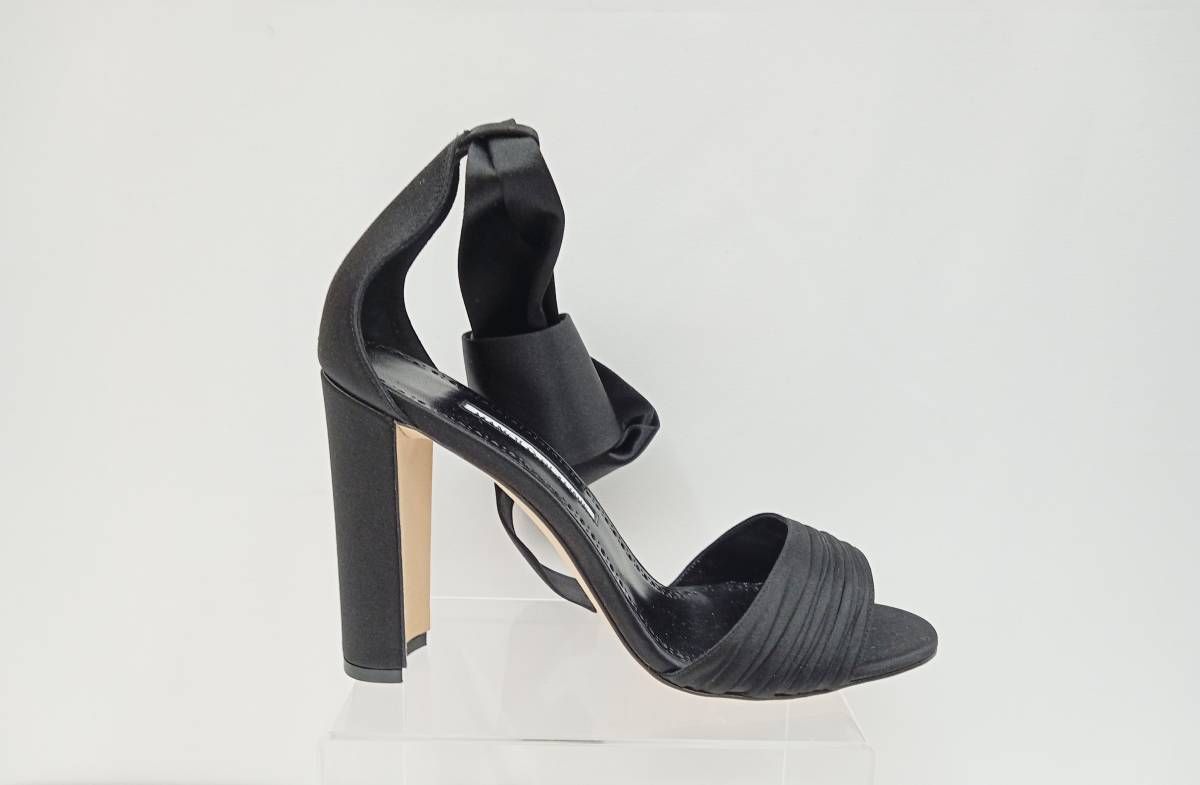 MANOLO BLAHNIK マノロ ブラニク ラップタイサンダル MISAM 41906730002 hand made itaiy 箱有 約24～24.5 ブラック 通年