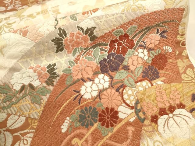 平和屋着物○桝屋高尾 全通柄袋帯 唐織 花丸文 金糸 正絹 逸品