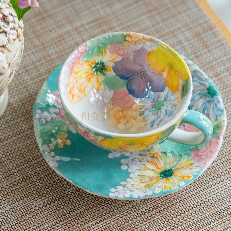 新品ゆずりは工房 ＊彩優花＊ コーヒー碗皿カップ ソーサ― セット 花柄 おしゃれ かわいい カフェ 喫茶店 日本製 陶器 瀬戸焼 和食器 食器 手描き  プレゼント 贈り物 ギフト 母の日 敬老の日 誕生日 - メルカリ