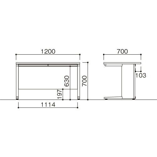 オフィスデスク ﾅﾁｭﾗﾙ/ﾎﾜｲﾄ LDC-H127(NA) 4933178107980 ●外寸：幅１２００×奥７００×高７００ｍｍ 1台