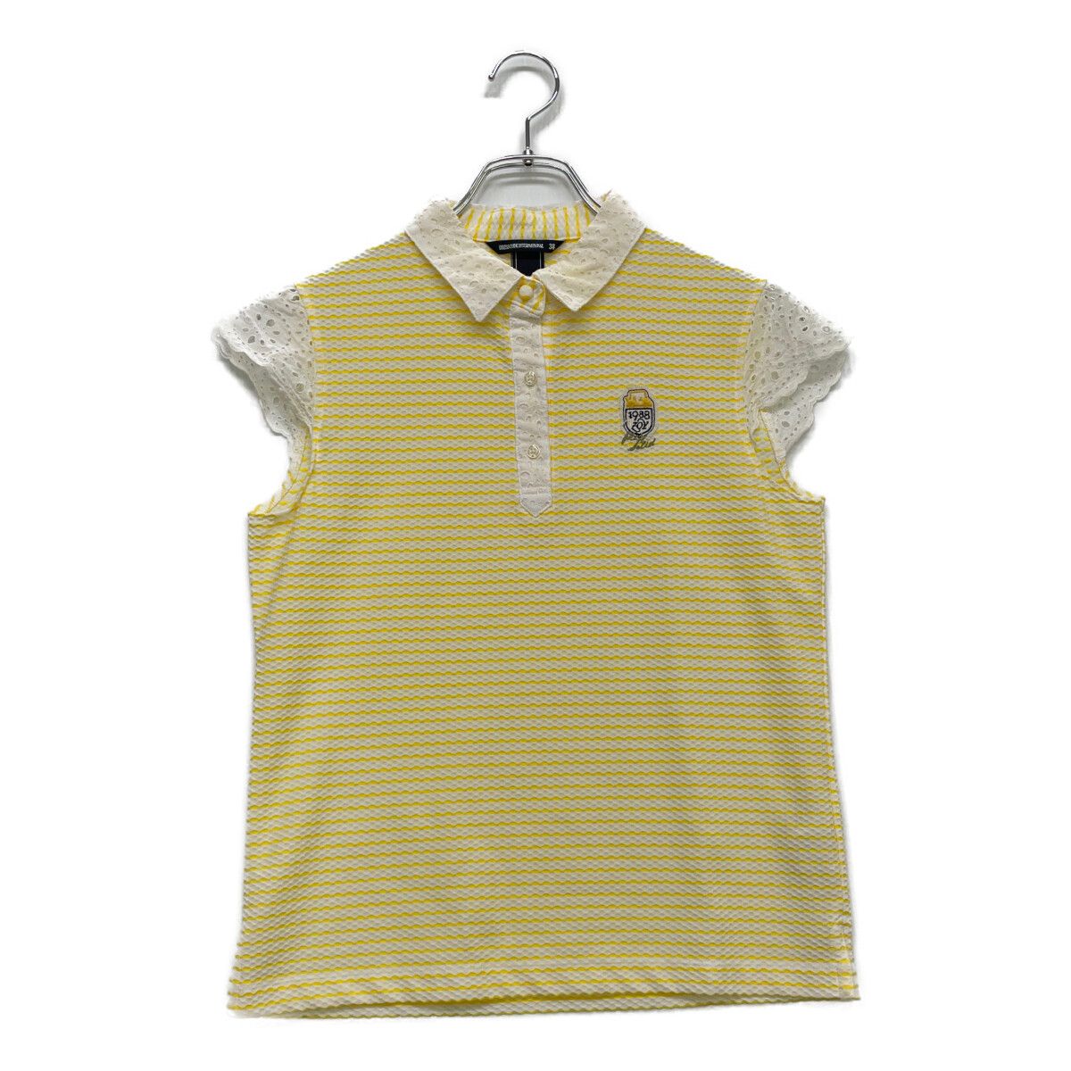 中古 レディース ゾーイ ZOY 半袖ポロシャツ 38(M) 黄×白 ボーダー フレンチスリーブ