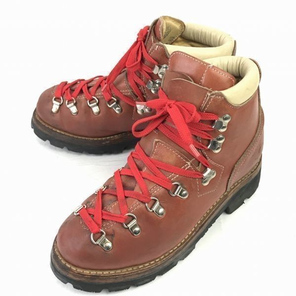 80s-90s ビンテージ本革 ビブラムソール トレッキングブーツ 6D 23.5-24.0程度 赤茶 登山 山登り Vintage◆WB28-3
