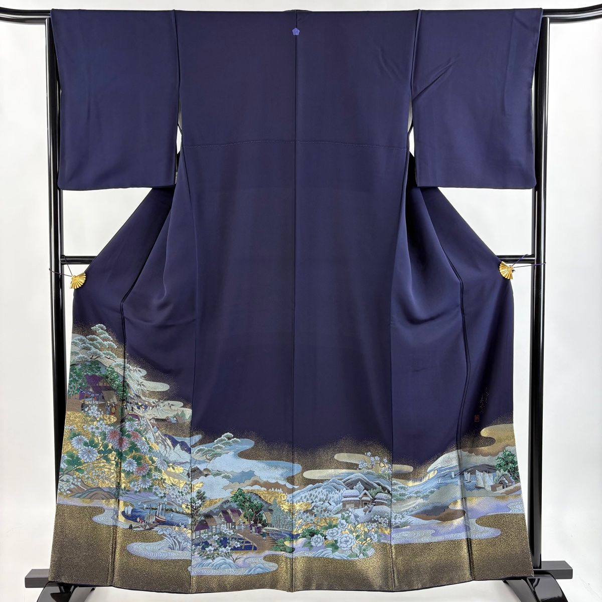 色留袖 身丈161.5cm 裄丈64.5cm M 袷 落款 風景 東海道五十三次