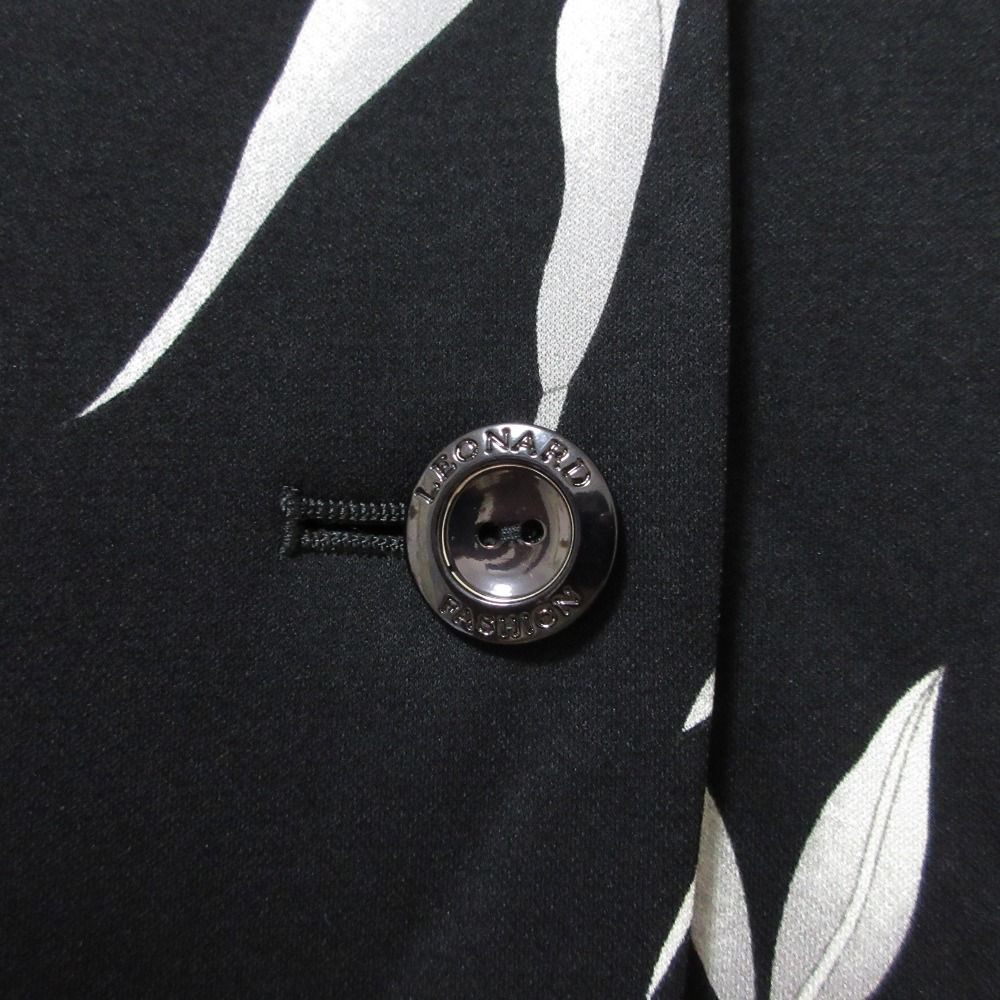 美品】LEONARD レオナール ジャケット 黒 プリント カンカン素材 美品】LEONARD レオナール ジャケット 黒 プリント カンカン素材